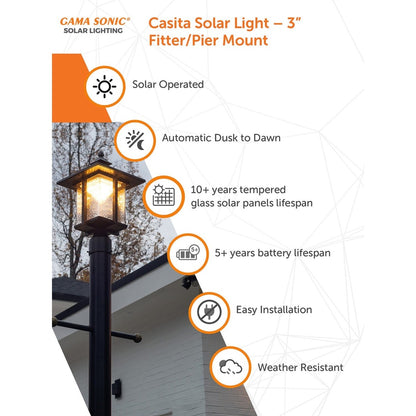 Solar LED Casita Post Light - Black Finish - Gama Sonic