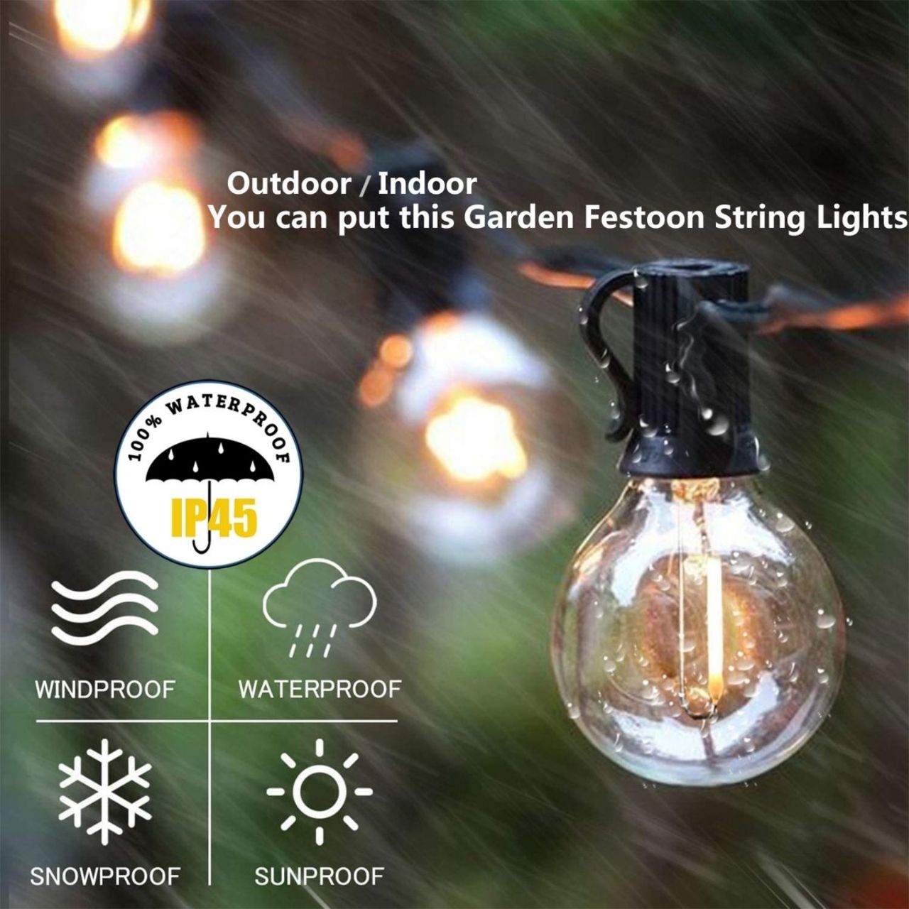 50ft G40 String Light - 25 E12 Sockets - 20AWG - 0.5W G40 Bulbs - LumeGen