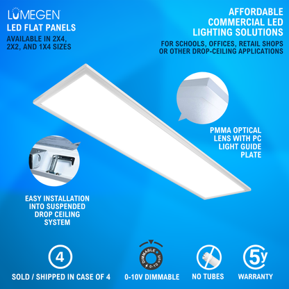 Case of 4 - 1x4 LED Flat Panel Light - 30W - 35K/40K/50K - LumeGen