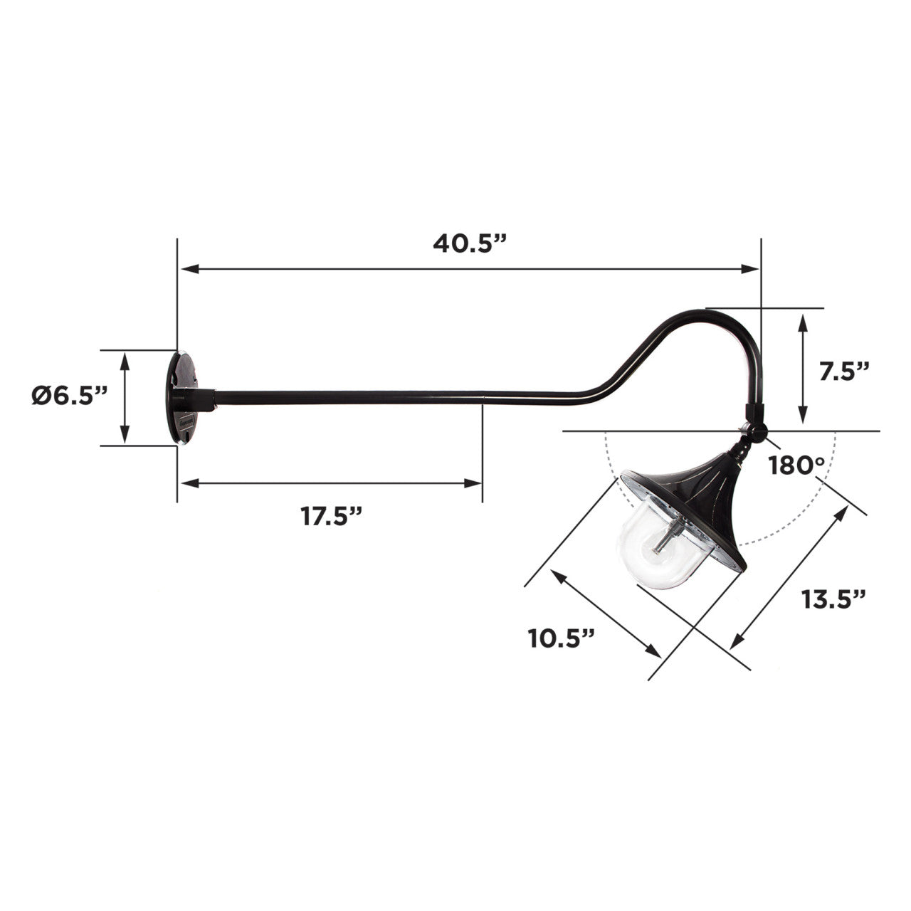 Solar LED Plaza Gooseneck Light - 180 Lumens - 2700K - Black Finish - Gama Sonic