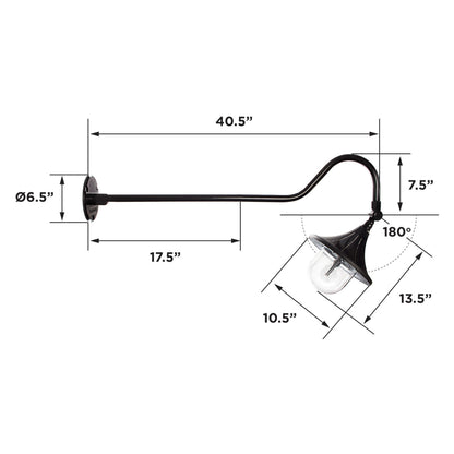 Solar LED Plaza Gooseneck Light - 180 Lumens - 2700K - Black Finish - Gama Sonic