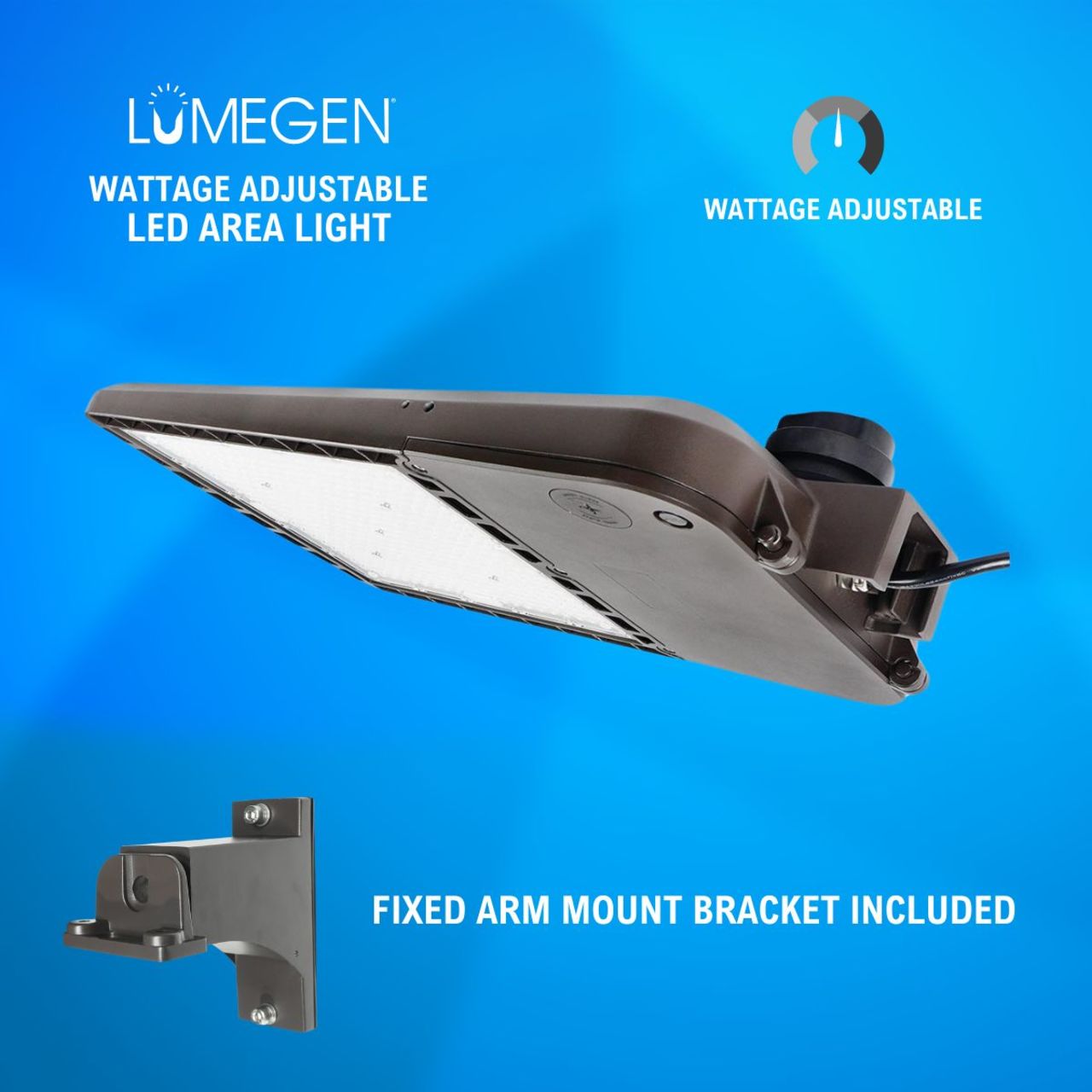 LED Area Light with Fixed Arm Mount Bracket - Wattage Adjustable 200W/240W/300W - 5000K - LumeGen