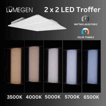 Case of 2 - 2x2 LED Troffer Light - Wattage Adjustable 20W/25W/30W/35W/40W - Color Tunable 35K/40K/50K/57K/65K - LumeGen