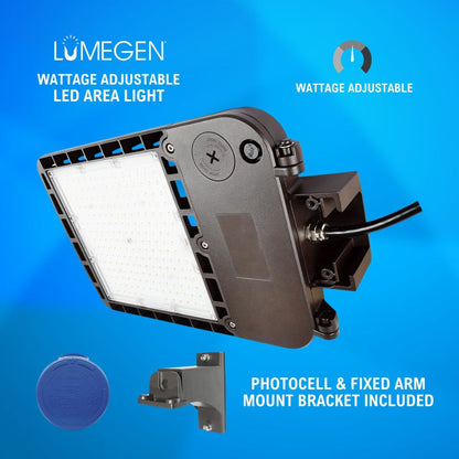 LED Area Light with Photocell and Fixed Arm Mount Bracket - Wattage Adjustable 70W/100W/150W - 5000K - LumeGen