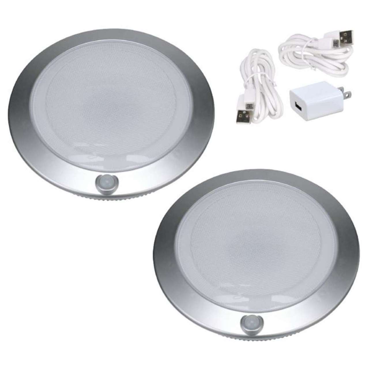 2-Pack - 7in. Rechargeable LED Motion-Activated Closet Light - Silver Finish - 300 Lumens - 4000K - Good Earth