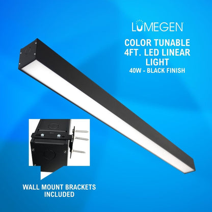 Wall Mount LED 4ft. Linear Light - 40 Watt - Color Tunable 3000K/4000K/5000K - Black Lamp Body - LumeGen