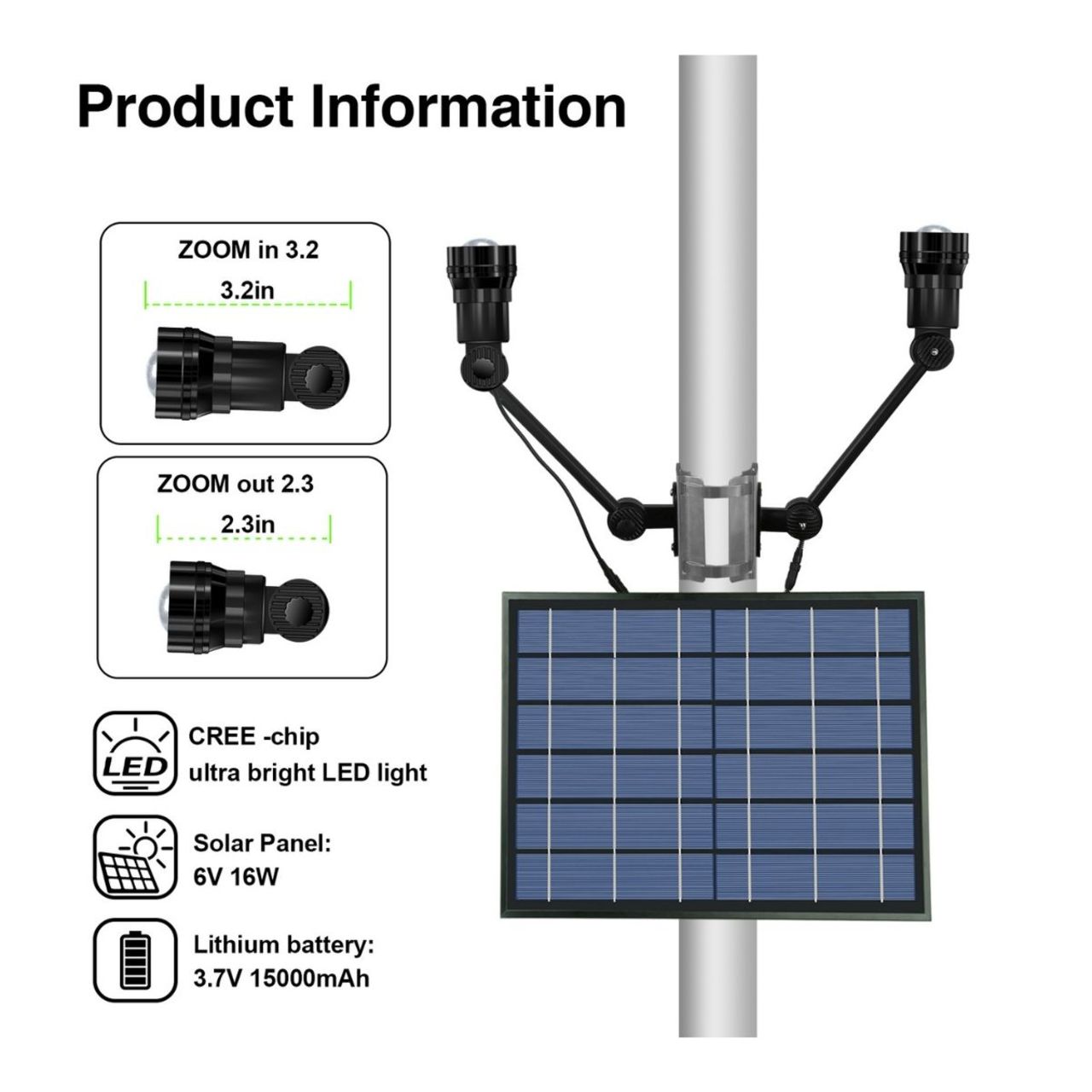 Solar LED Adjustable Flag Light - High Output 3W Cree LEDs - LumeGen