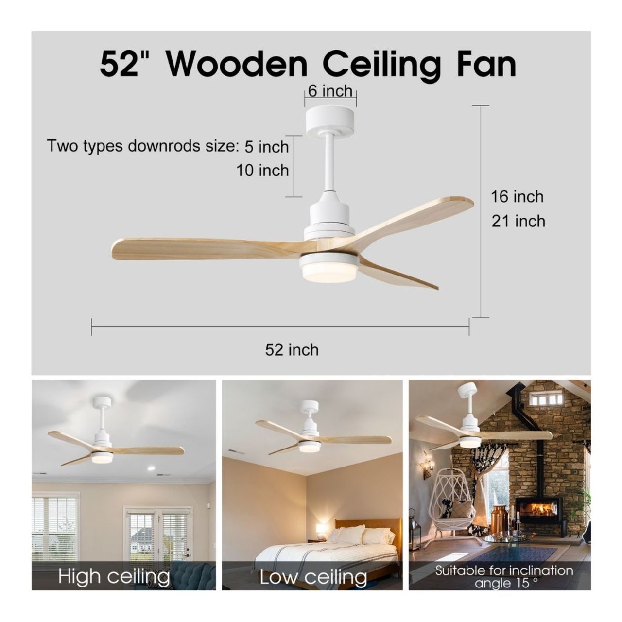 52in. Ceiling Fan with LED Light Kit - 18W - 800 Lumens - Color Selectable - Remote Control