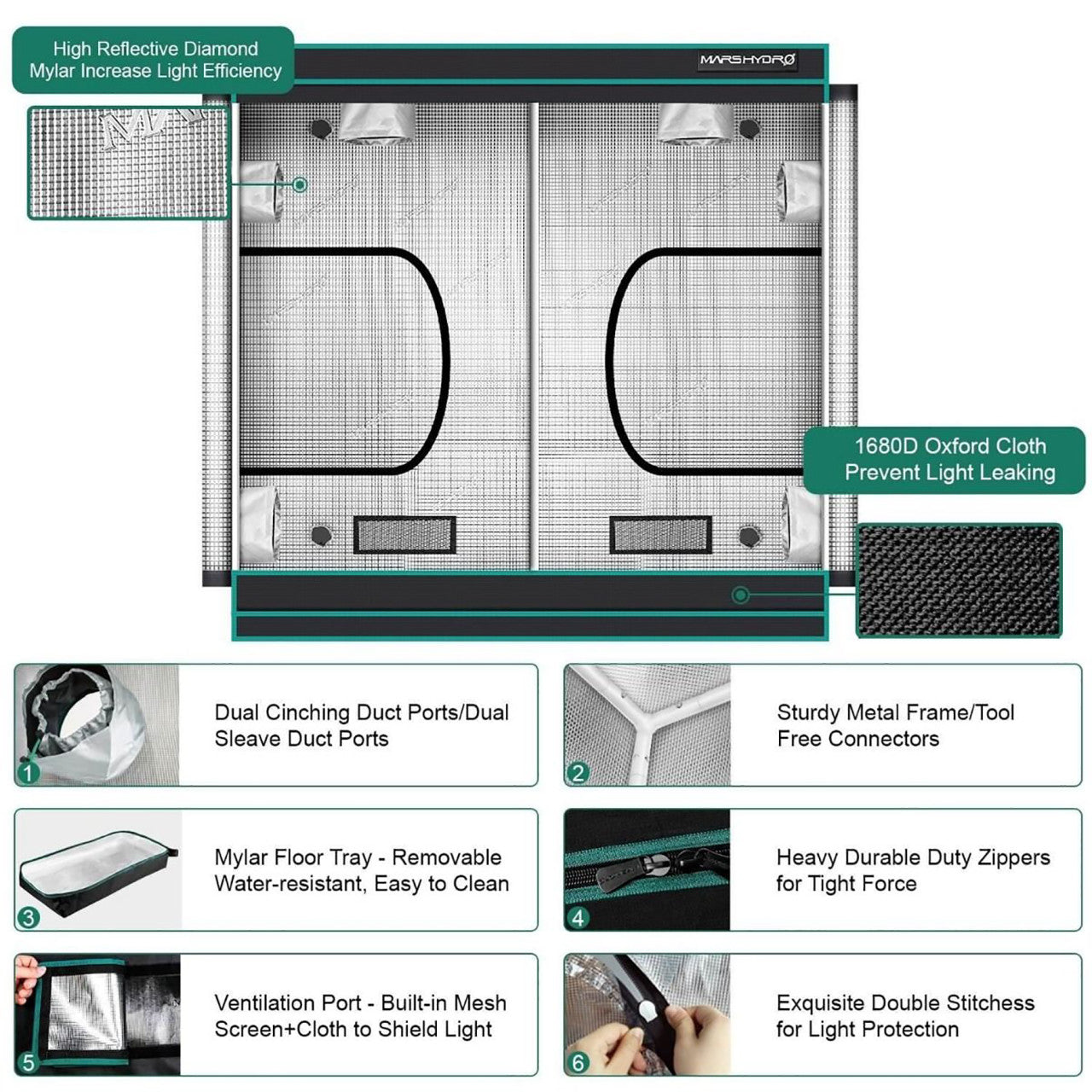 8ft. x 8ft. x 6.5ft. Indoor Grow Tent - Mars Hydro