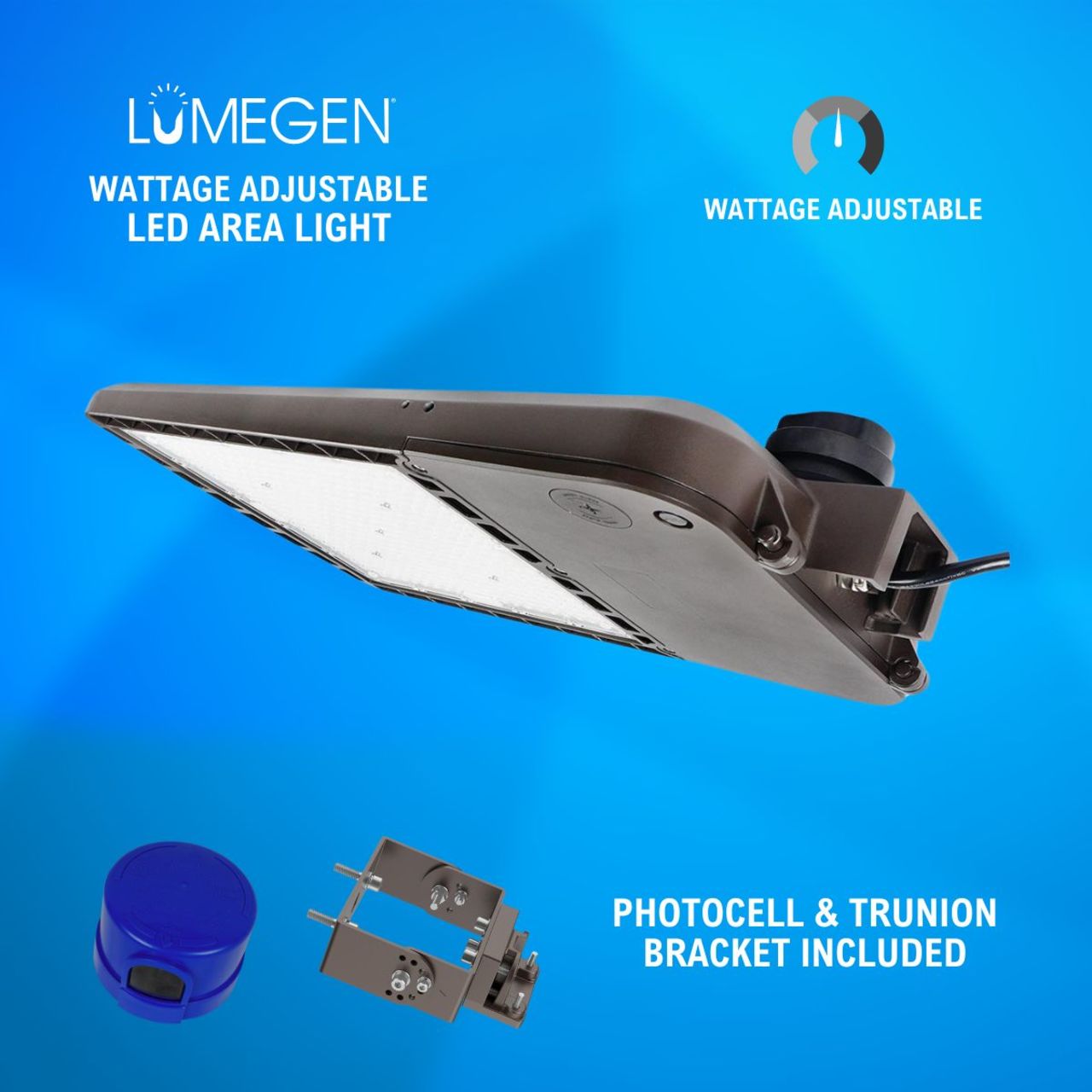 LED Area Light with Photocell and Trunion Bracket - Wattage Adjustable 200W/240W/300W - 5000K - LumeGen