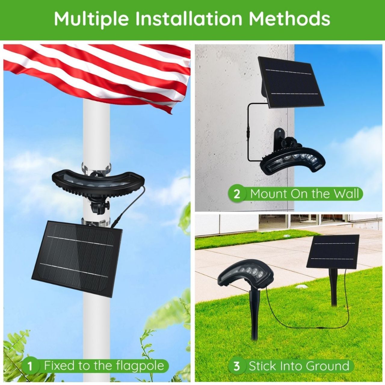 Solar LED Curved Spot Light - Ground Stake or Pole Installation - 6 LEDs - LumeGen