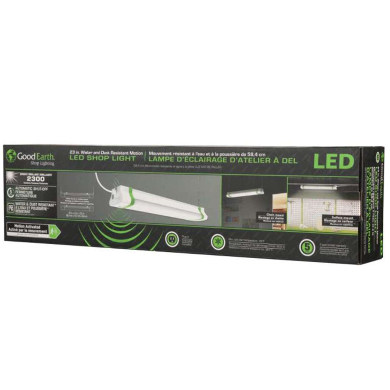 23in. LED Motion-Activated Shop Light - 30W - 2300 Lumens - 4100K - Good Earth