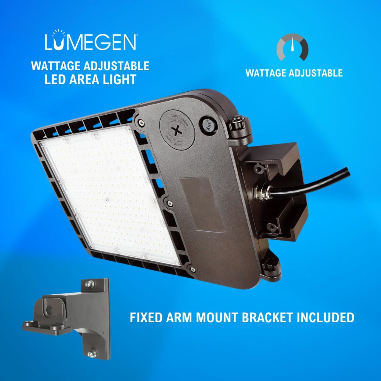 LED Area Light with Fixed Arm Mount Bracket - Wattage Adjustable 70W/100W/150W - 5000K - LumeGen