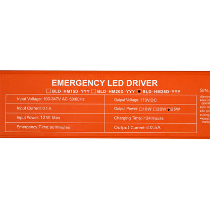 Emergency LED Driver - 25W Output - 90 Minute Backup Time