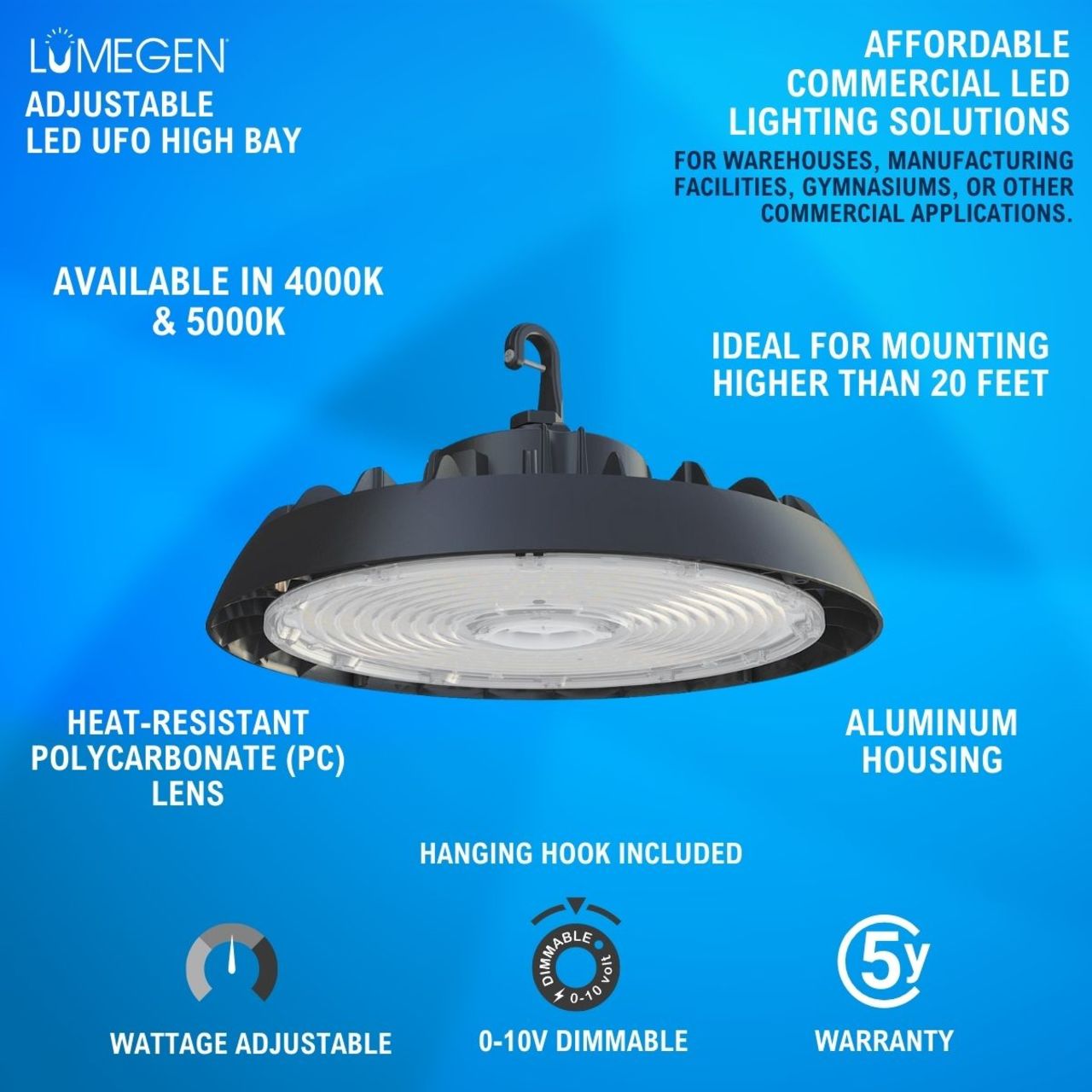 LED UFO High Bay - Wattage Adjustable 150W/200W/240W - 4000K/5000K - LumeGen