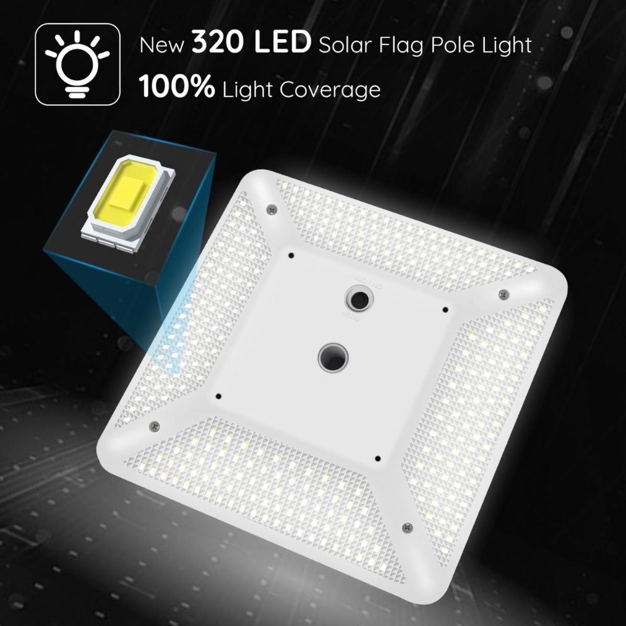 Solar LED Square Flagtop Pole Light - 680 Lumens - 320 LEDs - LumeGen