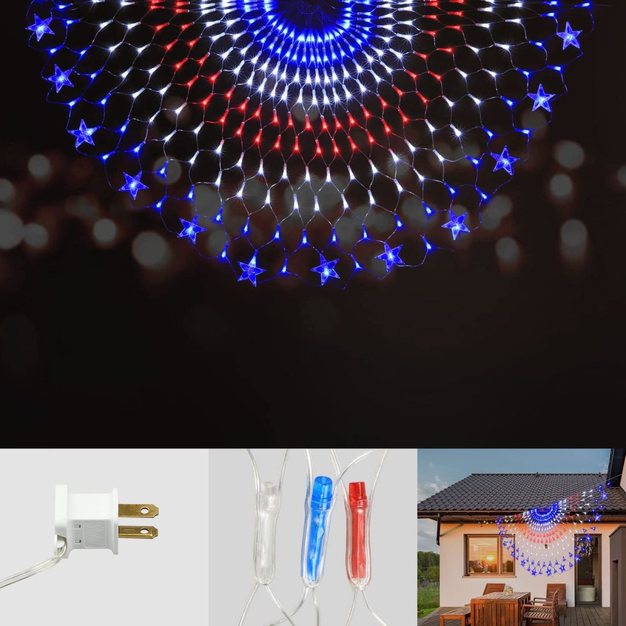 4ft Patriotic Banner Light - 243 Red, White, & Blue LEDs - Waterproof