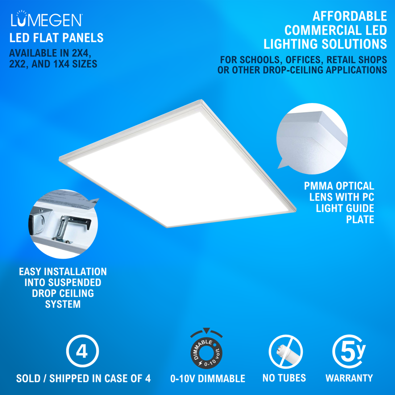 Case of 4 - 2x2 LED Flat Panel Light - 30W - 35K/40K/50K - LumeGen