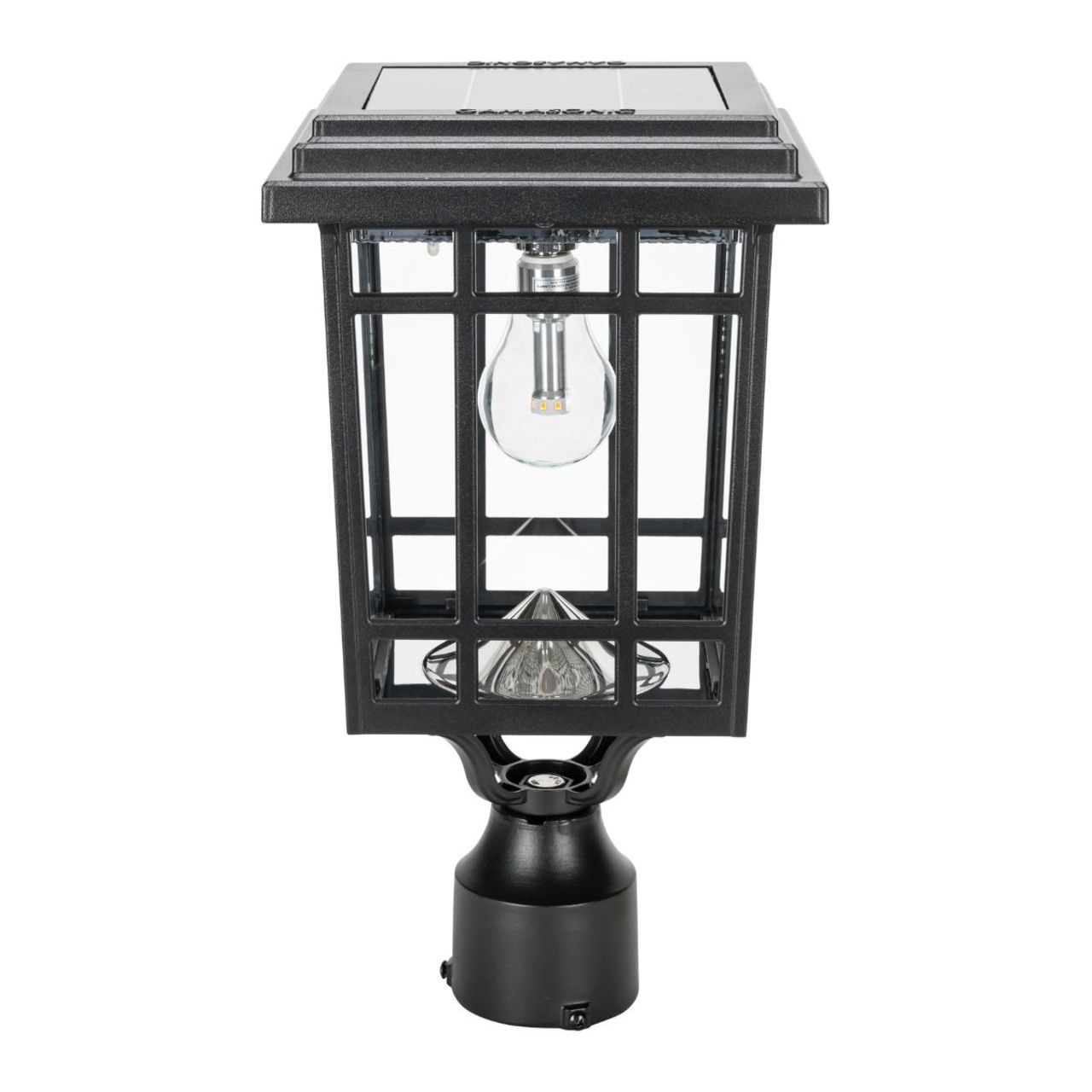 Solar LED Grand Prairie Bulb Post Light - Black Finish - Gama Sonic