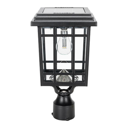 Solar LED Grand Prairie Bulb Post Light - Black Finish - Gama Sonic