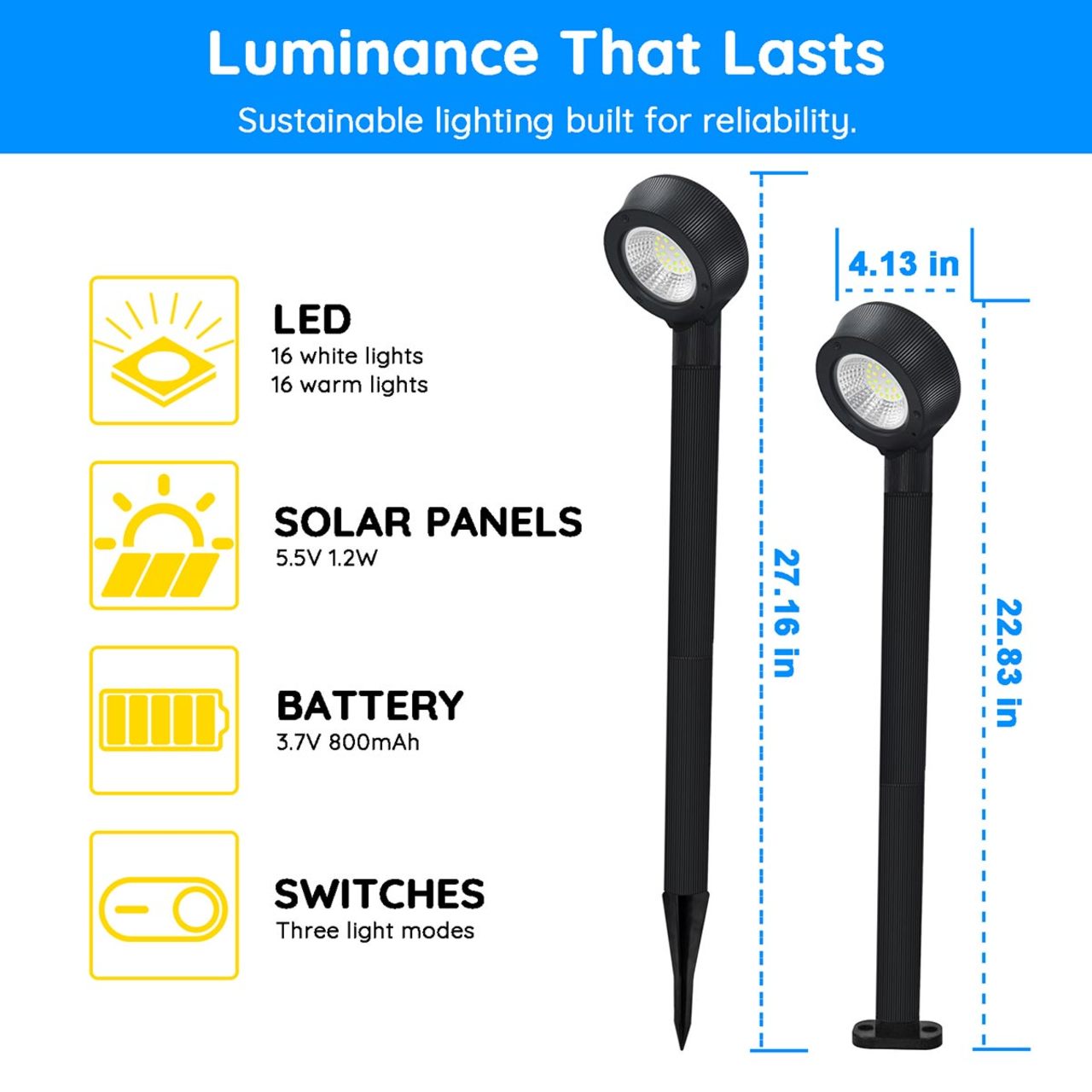 2-Pack Solar LED Pathway Light - 4 Installation Methods - LumeGen