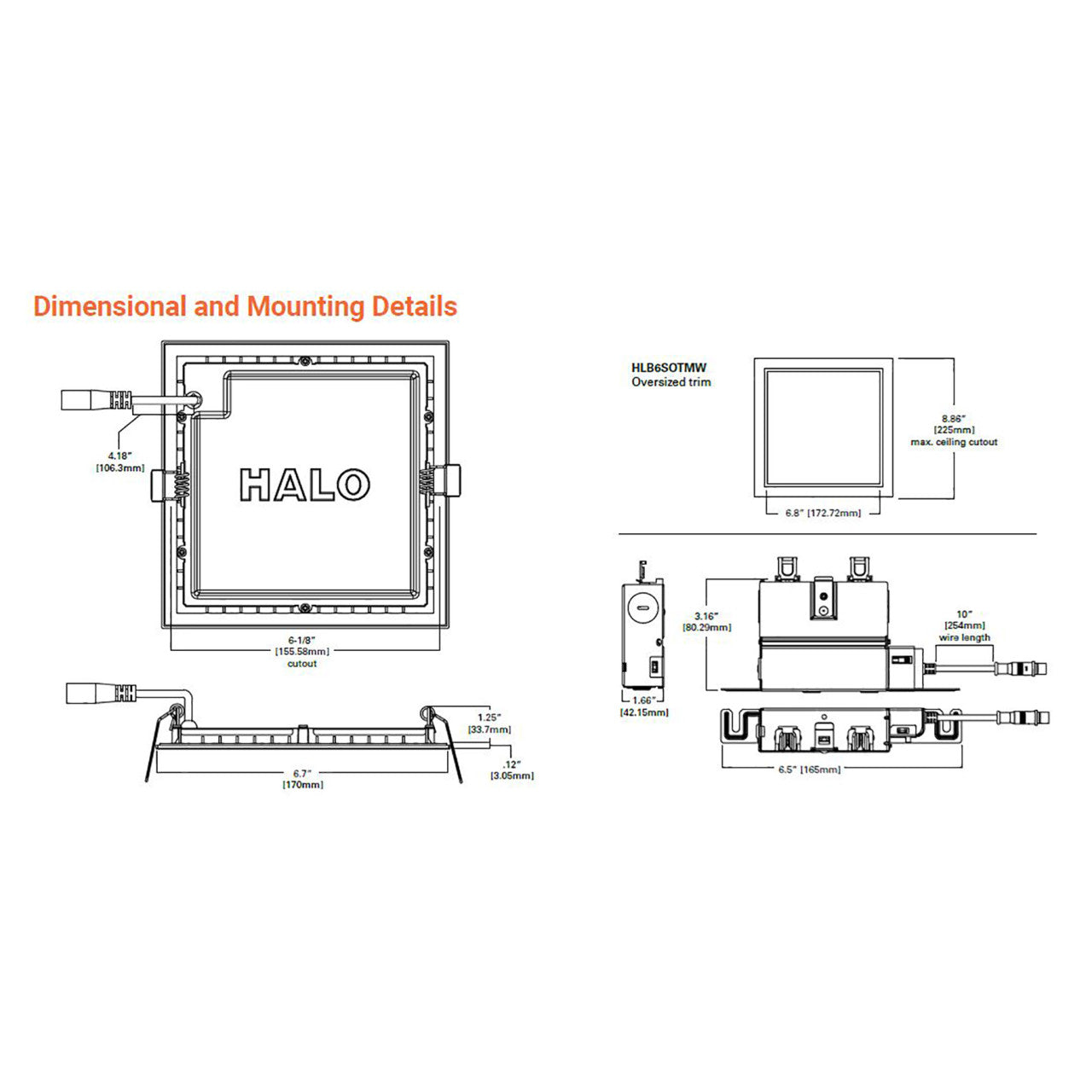 6in. LED Square Lens Downlight with Remote Driver Junction Box - 14W - 900 Lumens - 3000K - Halo