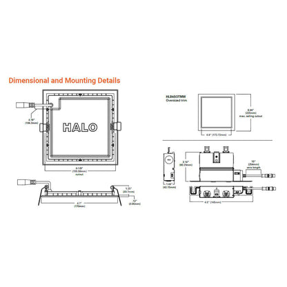 6in. LED Square Lens Downlight with Remote Driver Junction Box - 14W - 900 Lumens - 3000K - Halo