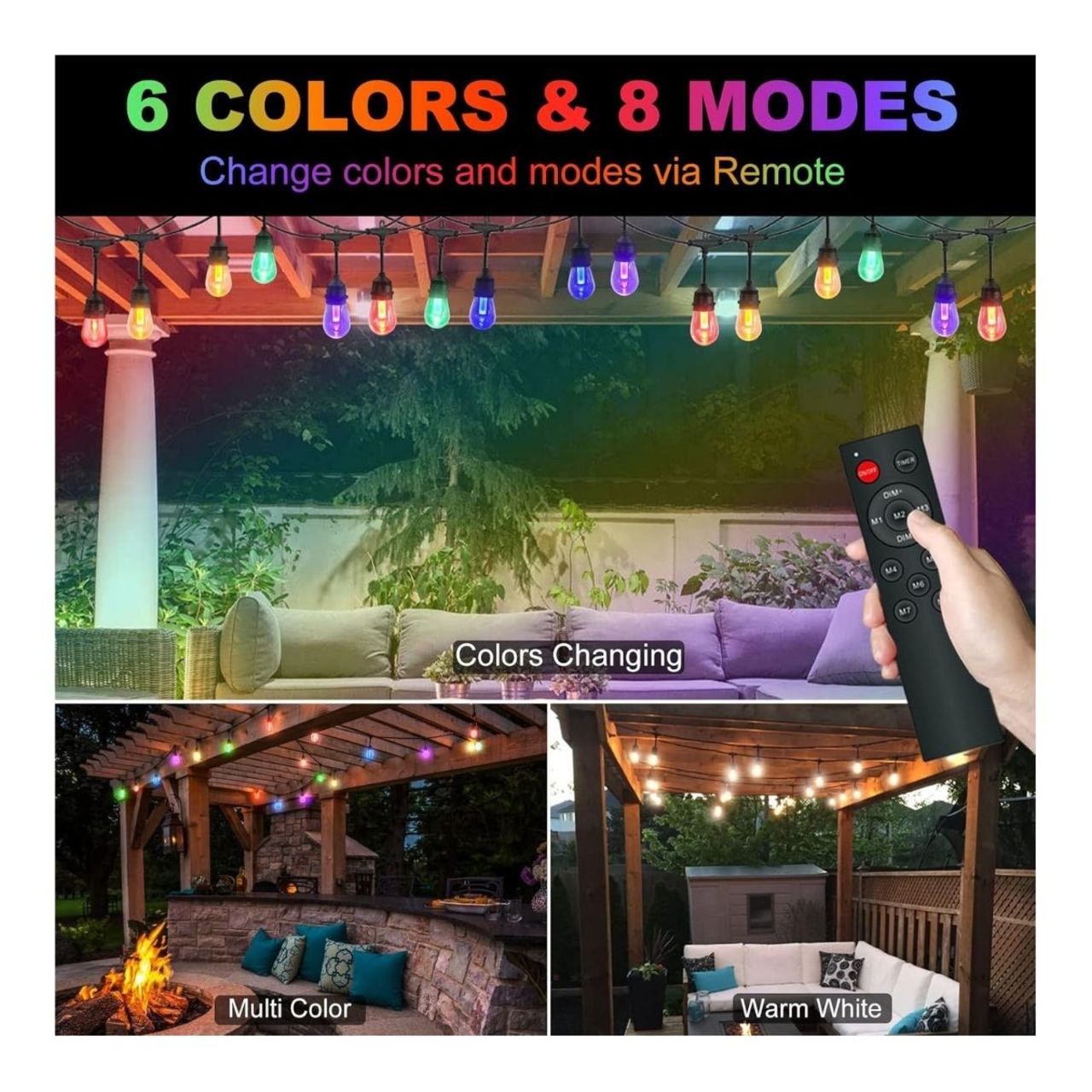 48ft Color Changing S14 String Light - 15 E26 Sockets - 20AWG - Remote Control - RGBW S14 Bulbs - LumeGen