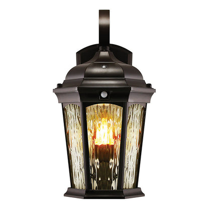 LED Outdoor Wall Flame Lantern Light - 12.5W - 1200 Lumens - 3000K - Bronze Water Glass Finish - Euri Lighting