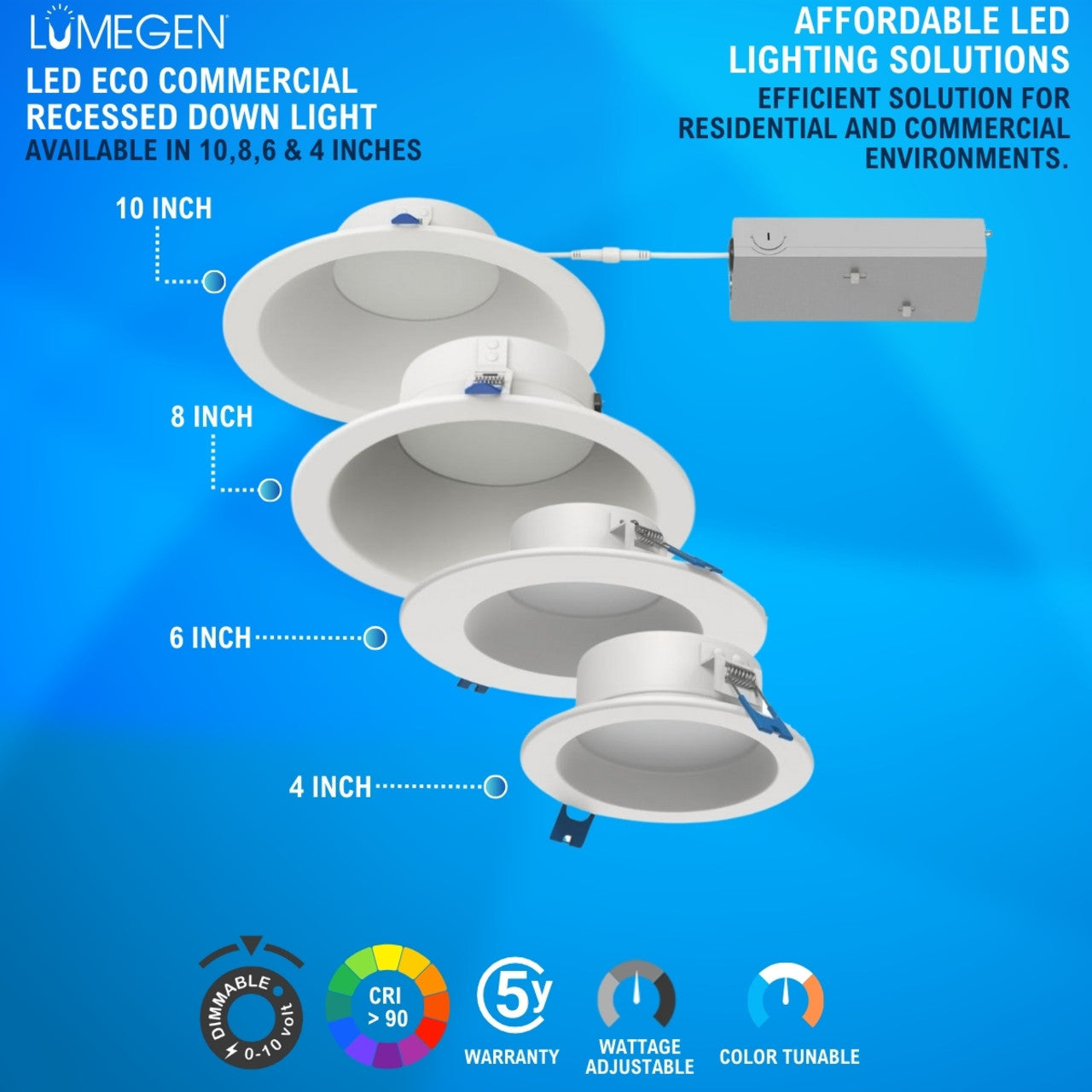 6in. LED Recessed Down Light - Wattage Adjustable up to 18W - Color Tunable 27K/30K/35K/40K/50K - LumeGen