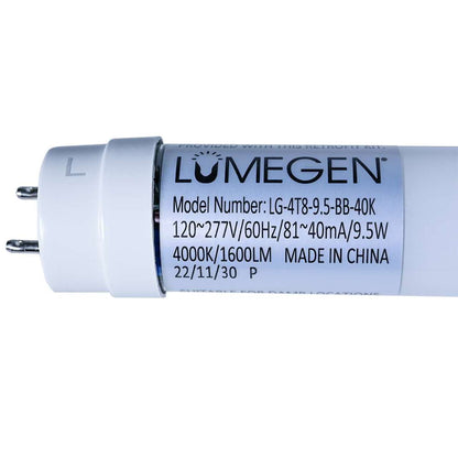 Case of 25 - 4ft LED T8 High Efficiency Tube - Type B - 9.5W - 1600 Lumens - 168 Lumens/Watt - 3500K 4000K 5000K - LumeGen