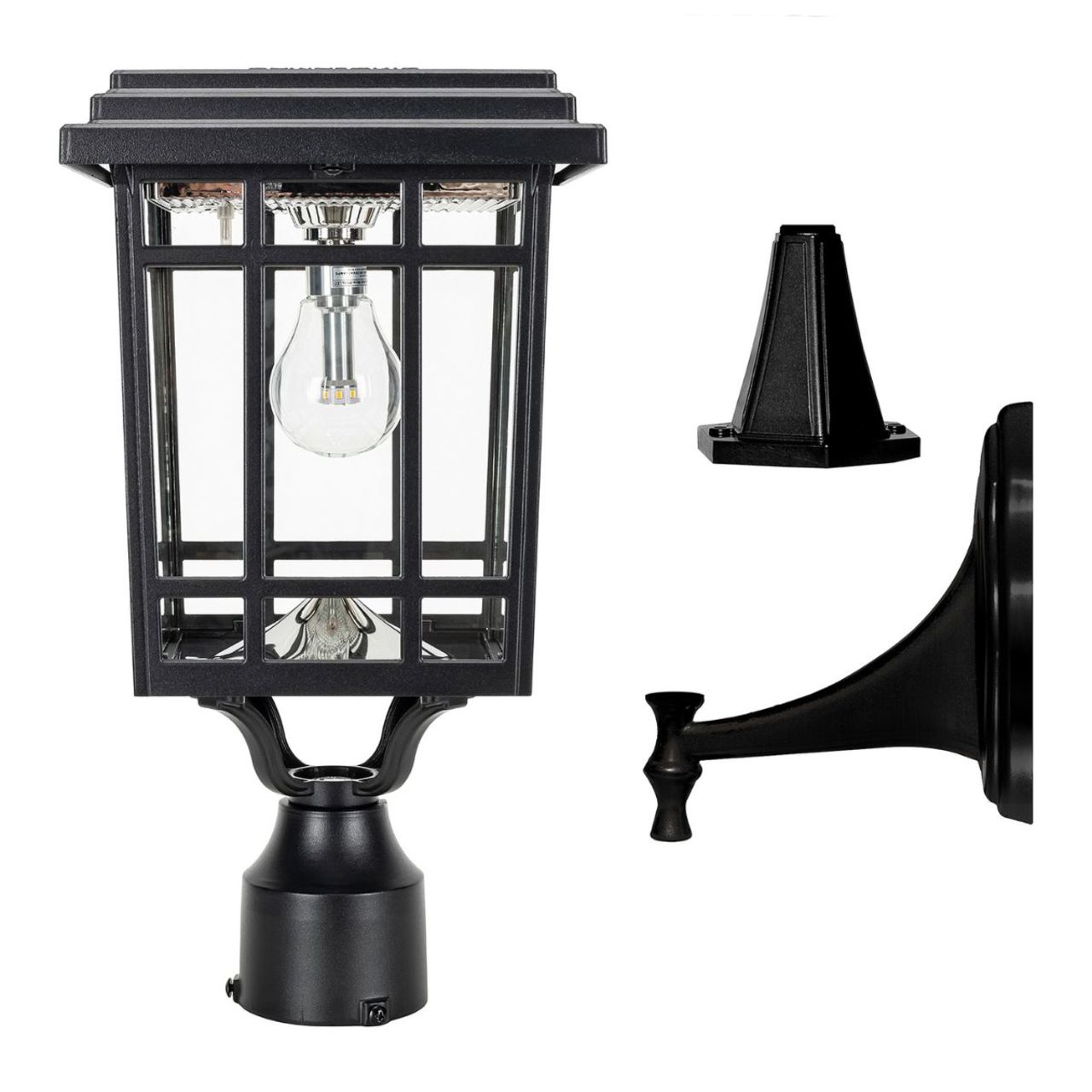 Solar LED Grand Prairie Bulb Post Light - Black Finish - Gama Sonic