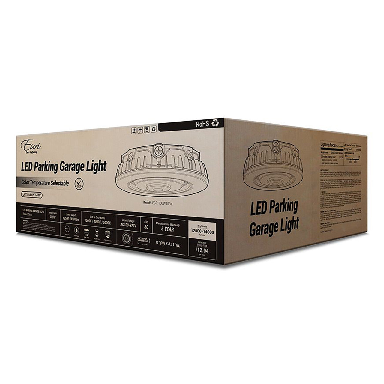 LED Color Tunable Garage Canopy Light - 100W - 14000 Lumens - 3000K/4000K/5000K Euri Lighting