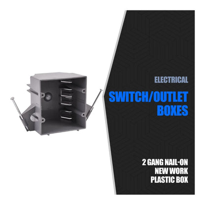 Full Case Outlet/Switch Box - 2-Gang 32 Cu. In. Nail On - Energetic Lighting