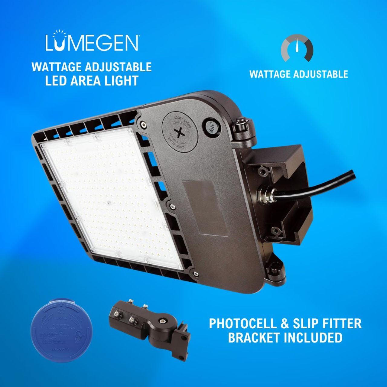 LED Area Light with Photocell and Slip Fitter Bracket - Wattage Adjustable 70W/100W/150W - 5000K - LumeGen