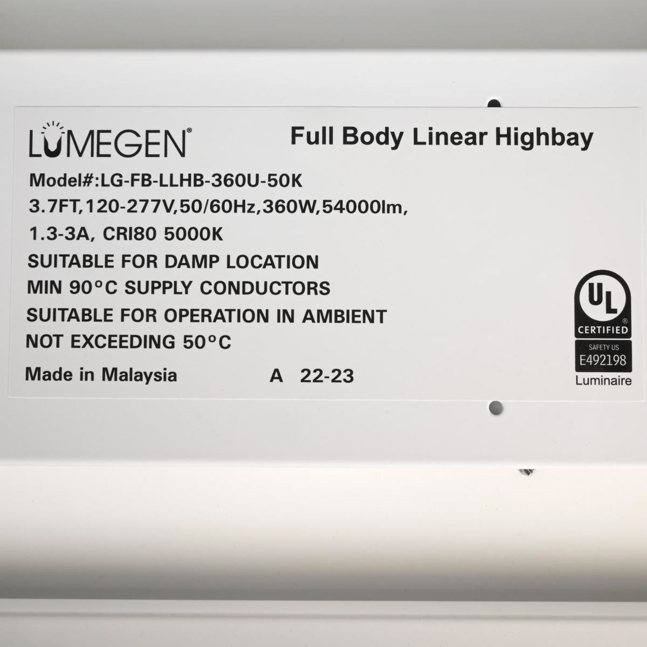 LED Linear High Bay - 360W - 54,000 Lumens - 4000K/5000K - LumeGen