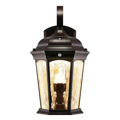 LED Outdoor Wall Flame Lantern Light - 12.5W - 1200 Lumens - 3000K - Bronze Water Glass Finish - Euri Lighting