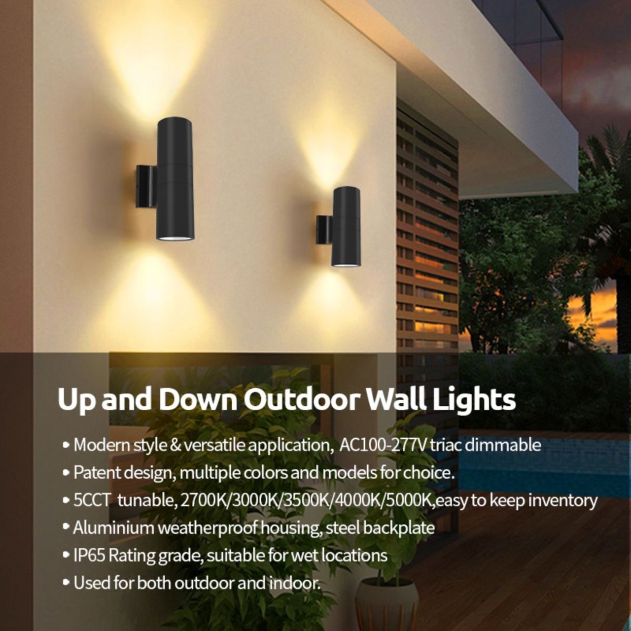 LED Up/Down Cylinder Wall Light - 18W - 1400 Lumens - Color Tunable - Black Finish - LumeGen