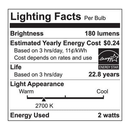 LED S14 Filament Bulb - 2W - 180 Lumens - 2700K - Euri Lighting