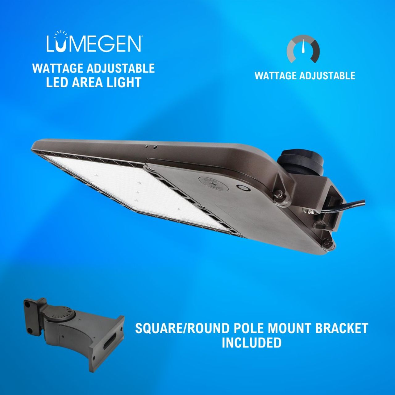 LED Area Light with Square/Round Pole Mount Bracket - Wattage Adjustable 200W/240W/300W - 5000K - LumeGen