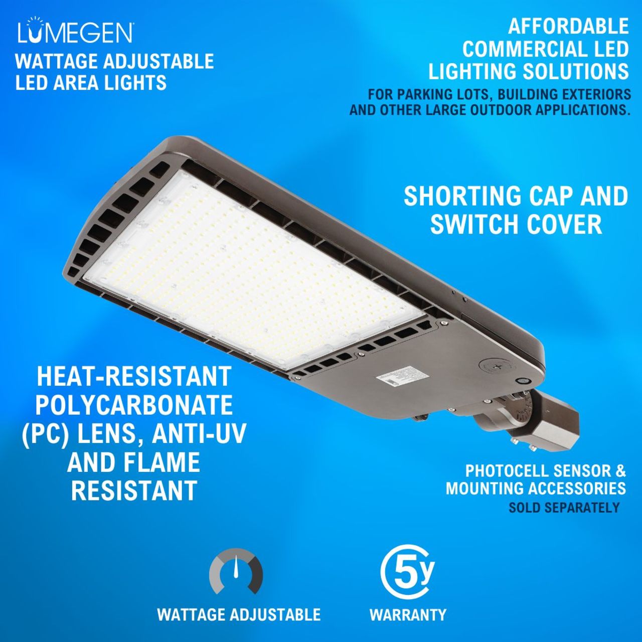 LED Wattage Adjustable Area Light Shoebox - 70W/100W/150W - 5000K - LumeGen