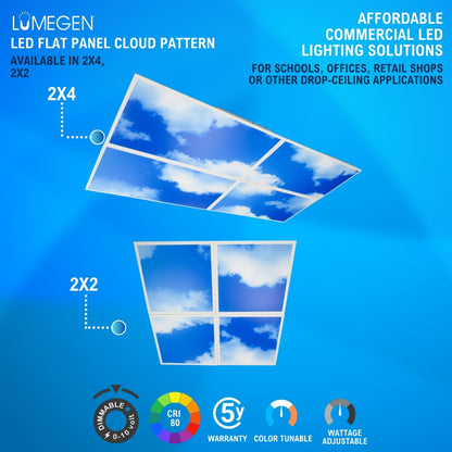 Case of 4 - 2x2 LED Flat Panel Light Cloud Design - 5 Wattage Adjustable - 5 Color Tunable - LumeGen