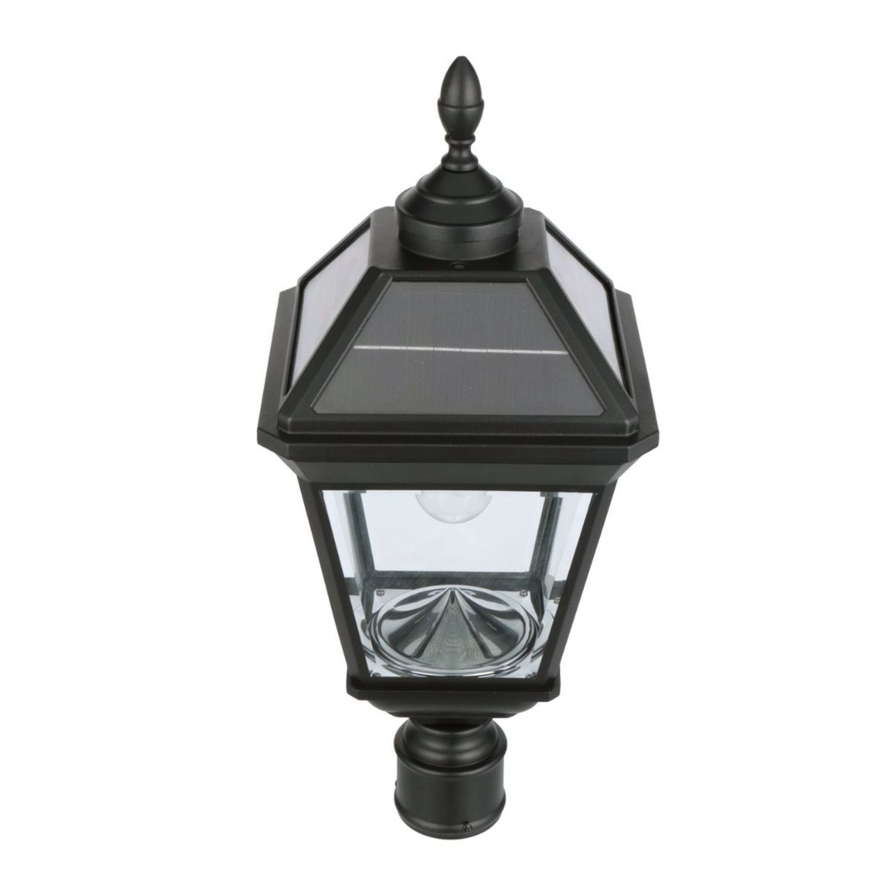 Solar LED Imperial Bulb Post Light - Black Finish - Trapezoidal Panels - Gama Sonic