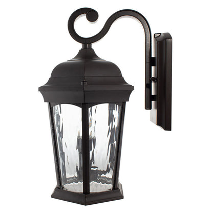 LED Outdoor Wall Flame Lantern Light - 12.5W - 1200 Lumens - 3000K - Bronze Water Glass Finish - Euri Lighting