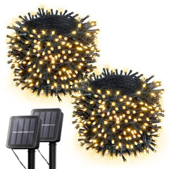 32ft. LED Solar Powered Fairy String Lights with 8 Light Modes - Warm White - IP65 Waterproof Rated - 2 Pack