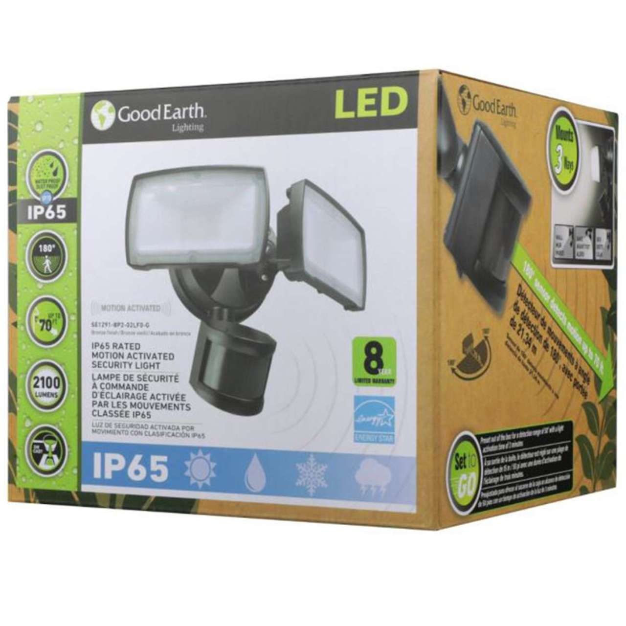 Bronze Motion-Activated LED 2-Head Flood Light - 25W - 2100 Lumens - 5000K - Good Earth