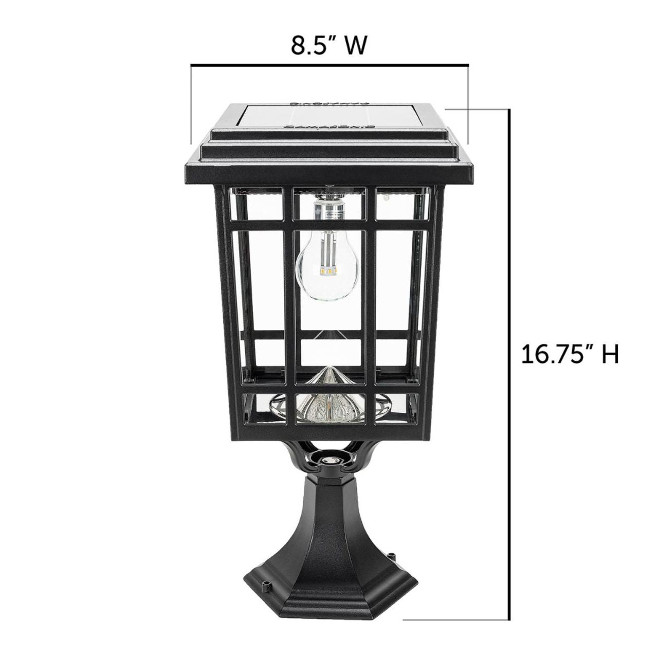 Solar LED Grand Prairie Bulb Post Light - Black Finish - Gama Sonic