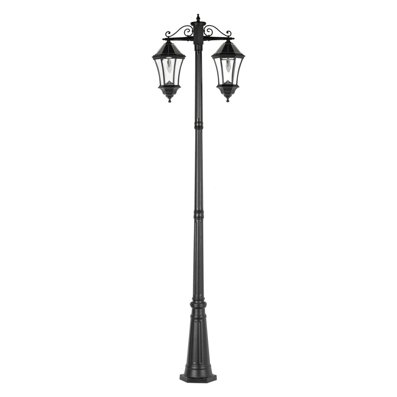 LED Victorian Morph Solar Double Lamp Post Lights - 300 Lumens - 2700K - Black Finish - Gama Sonic