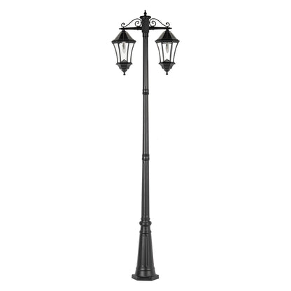 LED Victorian Morph Solar Double Lamp Post Lights - 300 Lumens - 2700K - Black Finish - Gama Sonic