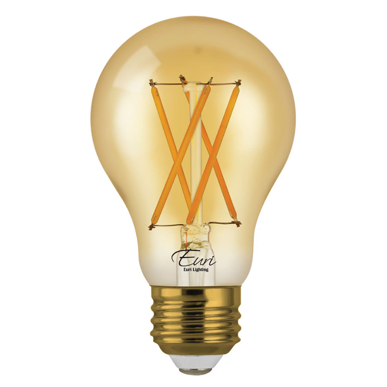 LED A19 Amber Filament - 7W - Dimmable - 40W Equiv - 600 Lumens - 2200K - Euri Lighting